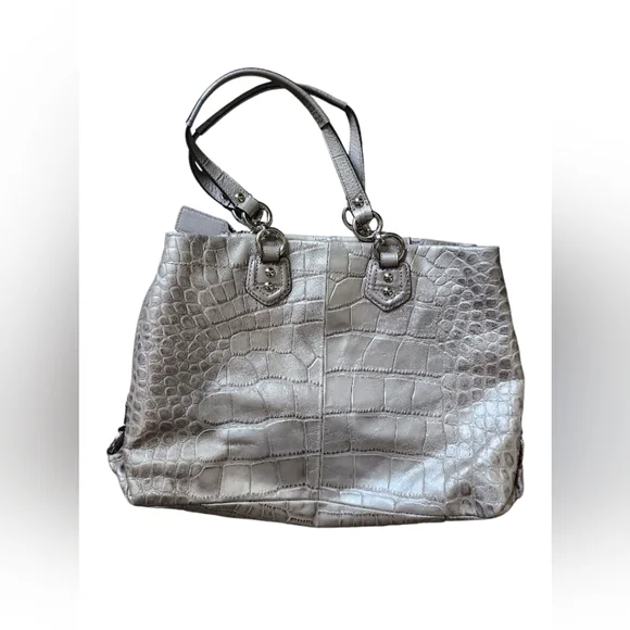 Coach Silver Croc-Embossed Tote Bag, vintage, y2k - Picture 3 of 8